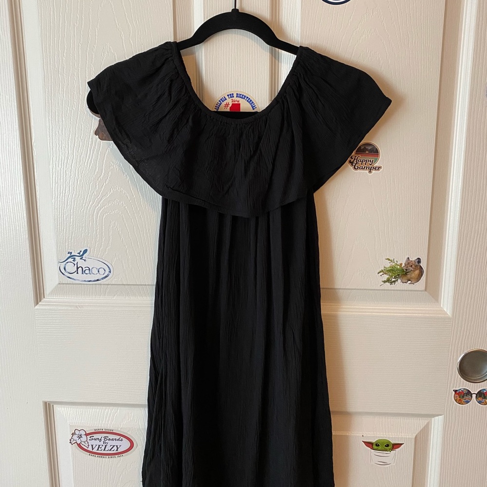 Black, off the shoulder dress.
